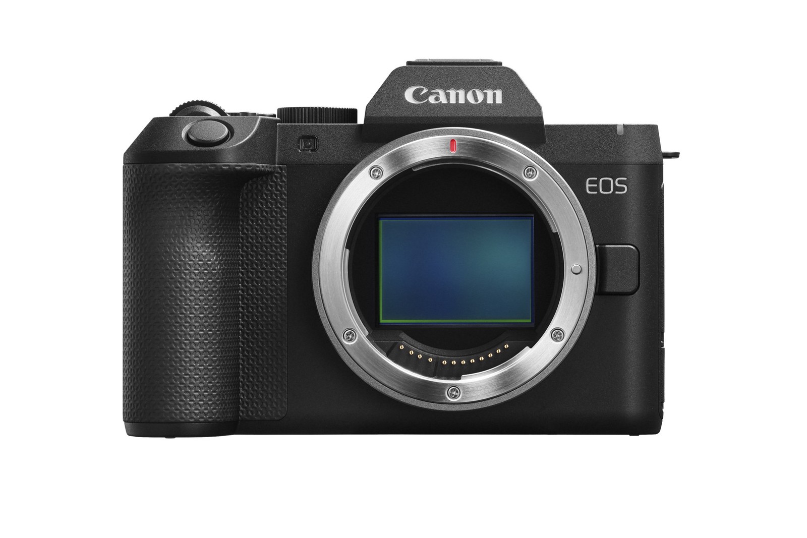 Objektifi çıkarılmış Canon EOS gövdesi; RF bayoneti ve sensörü görünüyor