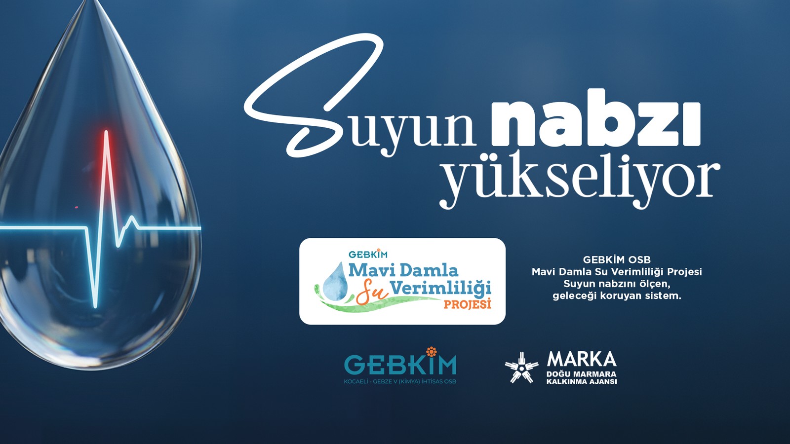 Su damlası ve su verimliliği projesinin sloganıyla kurum logolarını taşıyan afiş görülüyor.