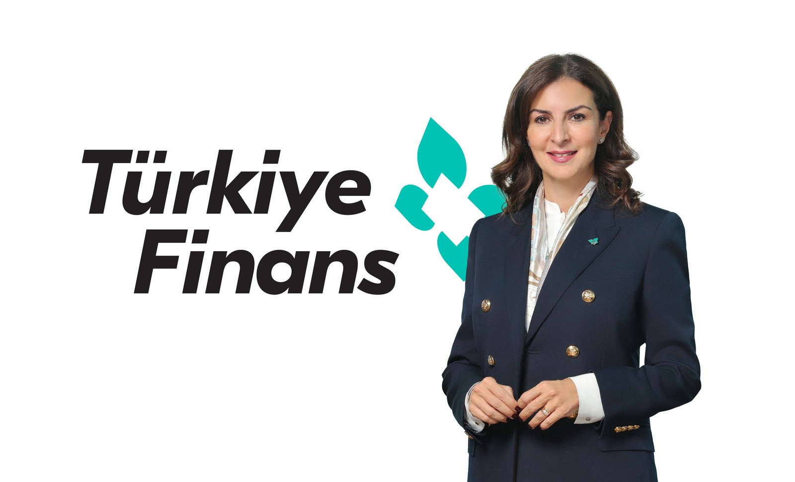 Türkiye Finans logosu yanında koyu ceketli şirket temsilcisinin portresi.